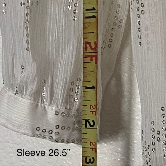 Christopher & Bank Blouse Glam Satin Ivory & Silver M Relax Long Sleeve Button - Picture 8 of 10